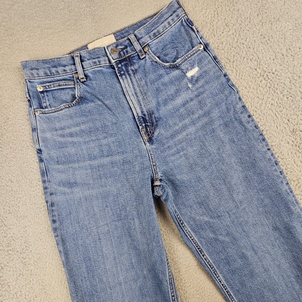 Everlane The Way High Jean Womens 27 Blue Cotton High Rise Raw Hem Distressed